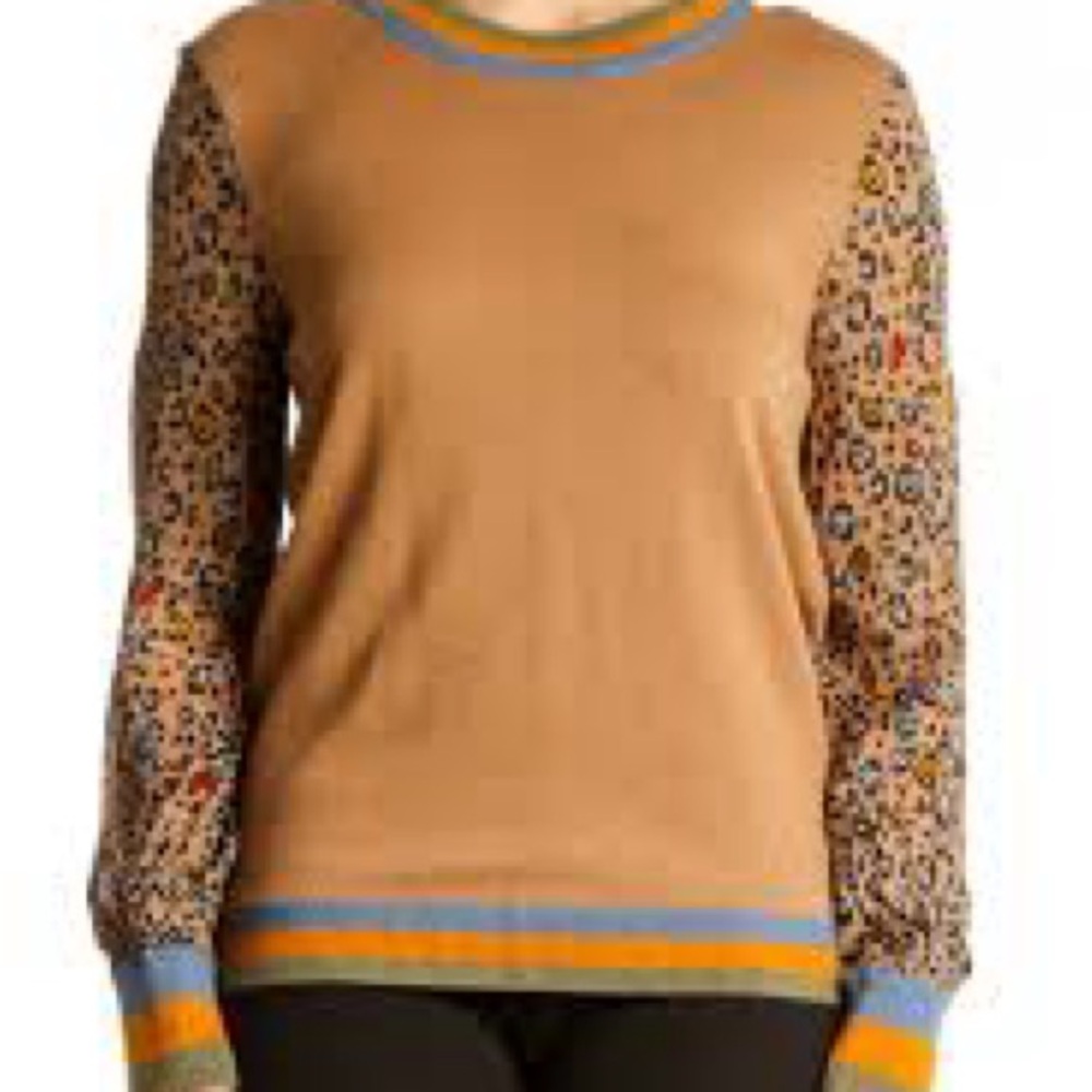 Anthropologie Conditions Apply Celina Cashmere Blend Leopard Sweater Top